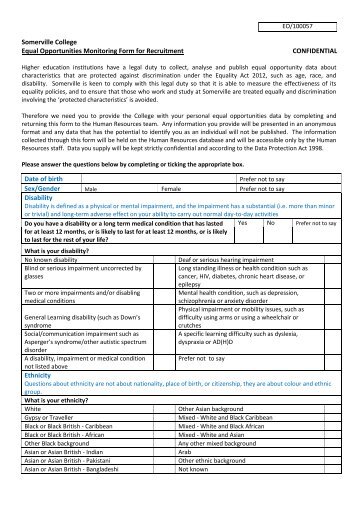 Somerville College Equal Opportunities Monitoring Form for ...