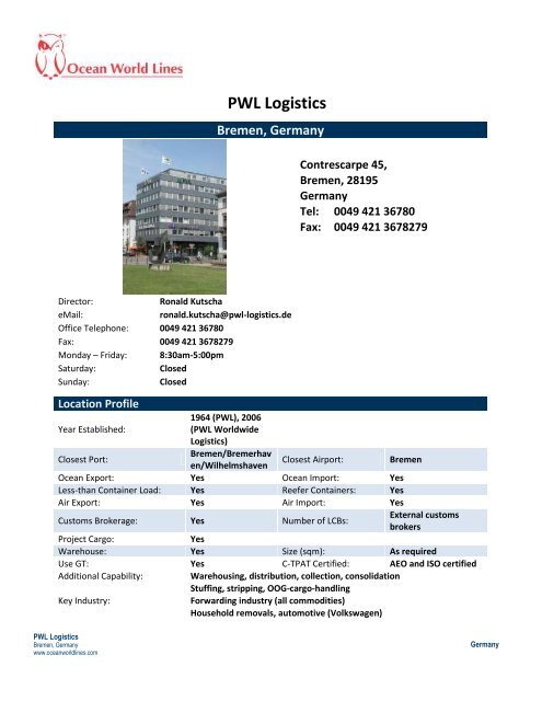 PWL Logistics - Ocean World Lines