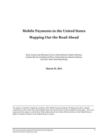 Mobile Payments in the United States: Mapping Out the Road Ahead