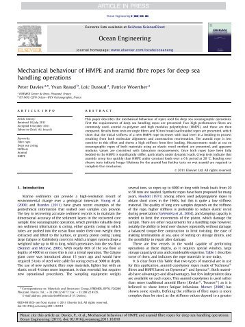 Mechanical behaviour of HMPE and aramid fibre ropes for ... - climcor