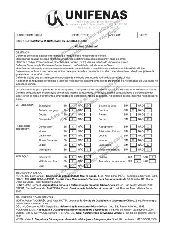 garantia da qualidade em laborat.clinico plano de ensino objetivos