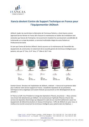 Itancia devient Centre de Support Technique en France pour l ...