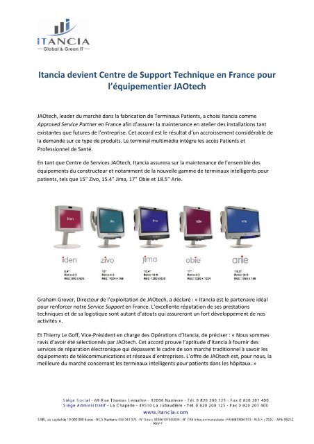 Itancia devient Centre de Support Technique en France pour l ...