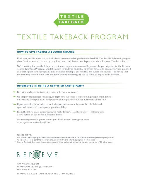 Textile Takeback Brochure - Repreve
