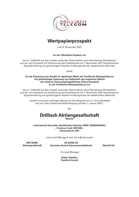 Wertpapierprospekt Drillisch Aktiengesellschaft  - Drillisch AG