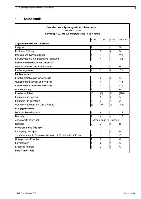 Lehrplan Systemgastronomiefachmann - Tiroler Fachberufsschule ...