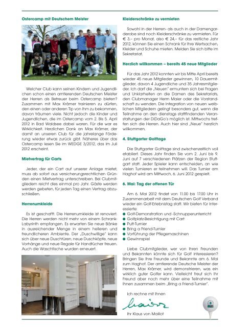 NEWSLETTER - Golf- und Landclub Haghof