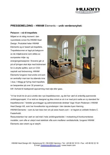 Pressemeddelelse - HWAM Heat Design: Elements/trpiller