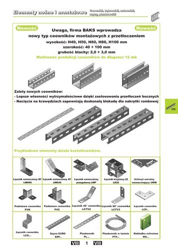 1 VIII VII VIII NowoÅÄ NowoÅÄ Elementy noÅne i montaÅ¼owe - Baks