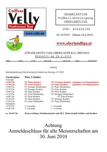 Achtung Anmeldeschluss fÃ¼r alle Meisterschaften am ... - Oberlandliga