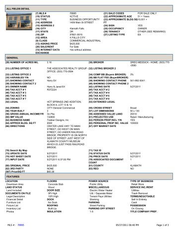 MLS Listing Sheet - Oregon Homes For Sale By Owner