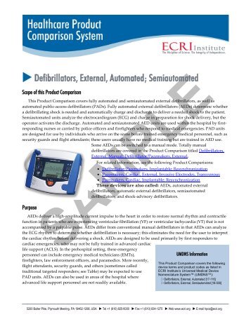 Defibrillators, External, Automated; Semiautomated ... - ECRI Institute