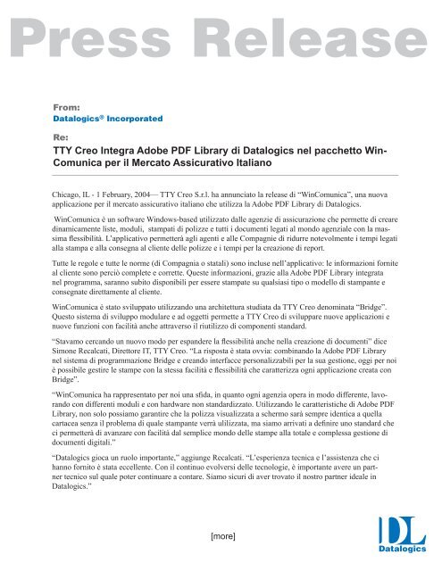 TTY Creo Integra Adobe PDF Library di Datalogics nel pacchetto Win
