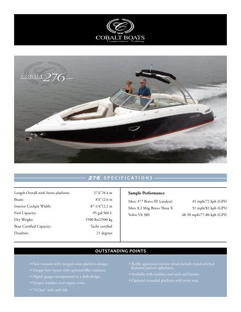 276 SPECIFICATIONS COBALT OUTSTANDING POINTS