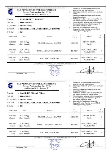 SLIP MENDUDUKI PEPERIKSAAN MEI 2012 Program ...