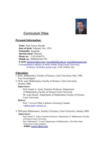 Curriculum Vitae Personal Information