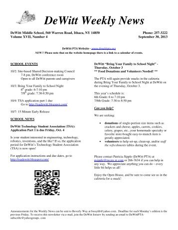 DeWitt Weekly News - DeWitt Middle School PTA