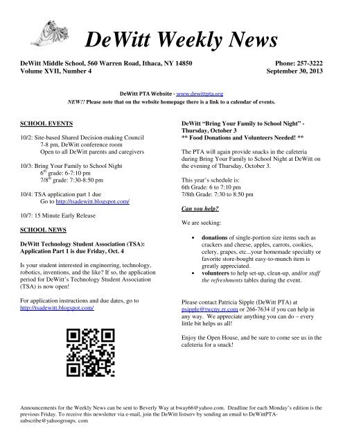 DeWitt Weekly News - DeWitt Middle School PTA