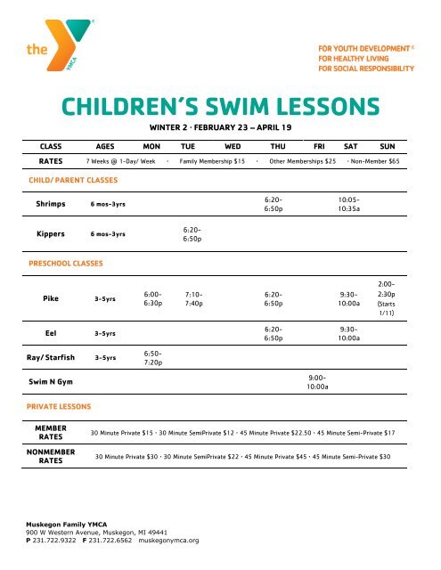 CHILDREN'S SWIM LESSONS - Muskegon Family YMCA