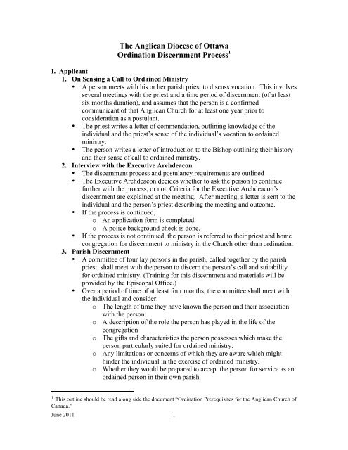 Ordained Process Ordination Discernment Process - Anglican Diocese of Ottawa - the ...