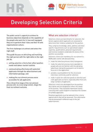 Developing Selection Criteria - NSW Public Sector Capability ...