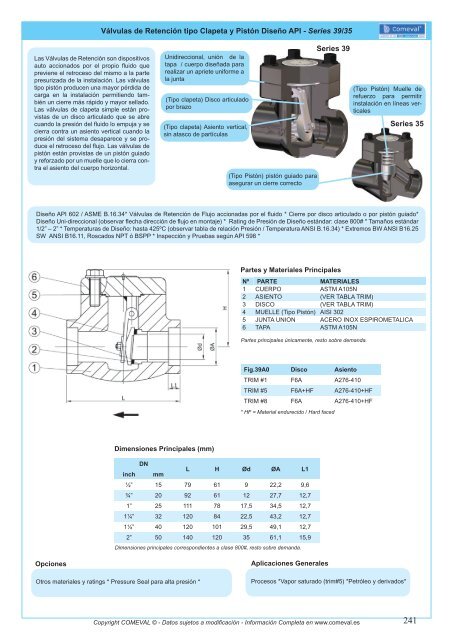 VÃ¡lvulas de RetenciÃ³n tipo Clapeta y PistÃ³n DiseÃ±o API ... - COMEVAL