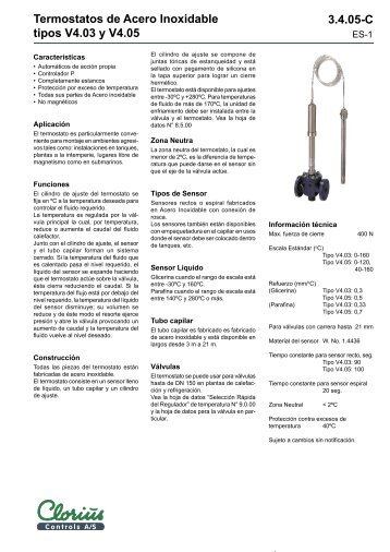 Termostatos de Acero Inoxidable tipos V4.03 y V4 ... - Clorius Controls