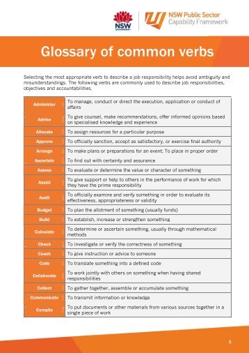 Glossary of Verbs - NSW Public Sector Capability Framework