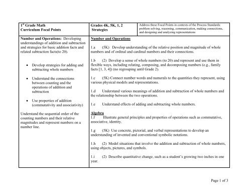 Page 1 of 3 1 Grade Math Curriculum Focal Points Grades 4K, 5K, 1 ...