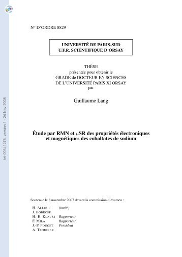 Etude par RMN et MuSR des propriÃ©tÃ©s Ã©lectroniques et ...