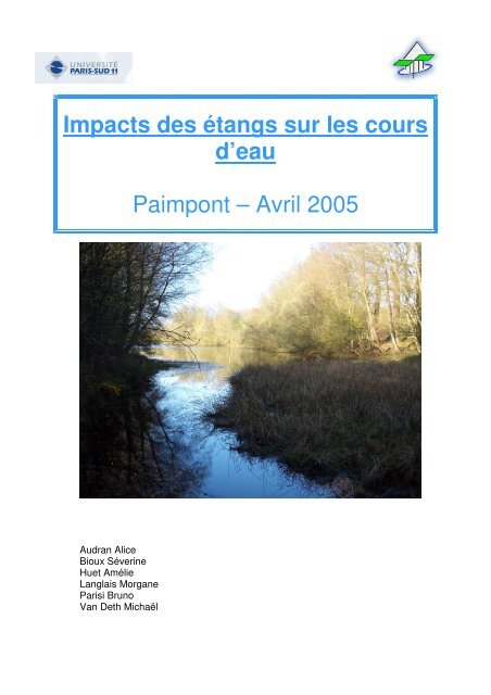 Impacts des Ã©tangs sur les cours d'eau Paimpont â Avril 2005