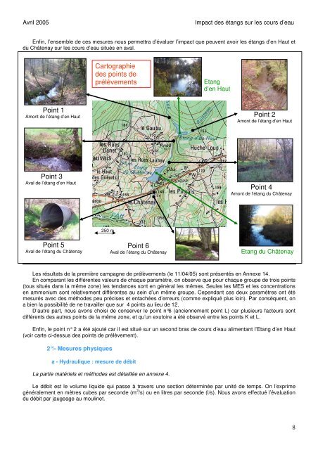 Impacts des Ã©tangs sur les cours d'eau Paimpont â Avril 2005