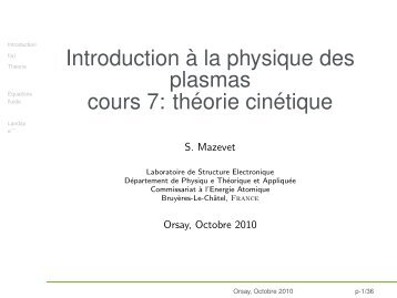 Introduction Ã  la physique des plasmas cours 7: thÃ©orie cinÃ©tique