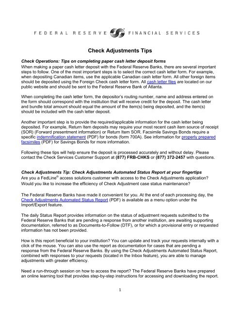 Check Adjustments Tips - FRBservices.org