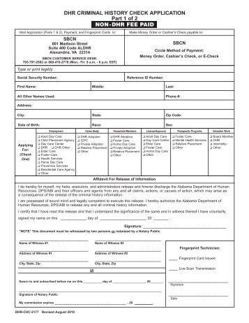 DHR CRIMINAL HISTORY CHECK APPLICATION Part 1 of 2 NON ...