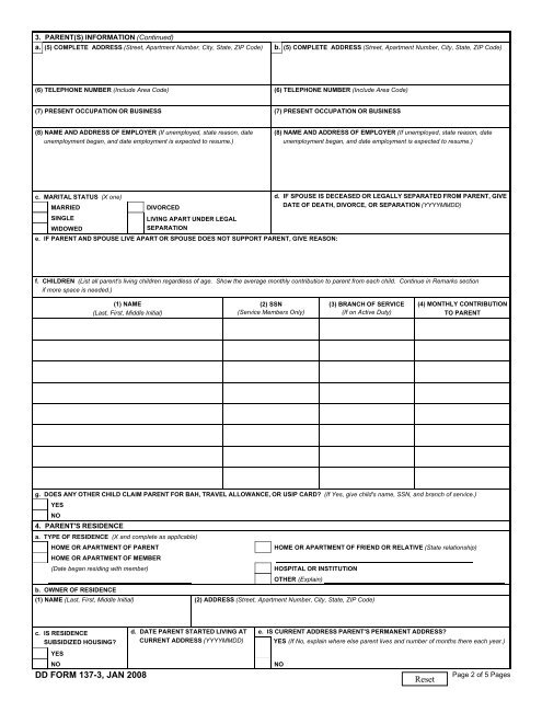 DD Form 137-3, Dependency Statement - Parent, January 2008