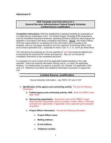 GSA Limited Source Justification Template - Program Support Center