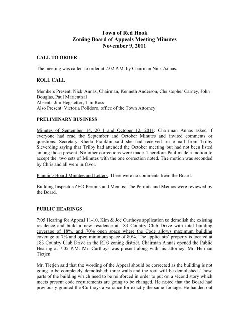 Town of Red Hook Zoning Board of Appeals Meeting Minutes ...