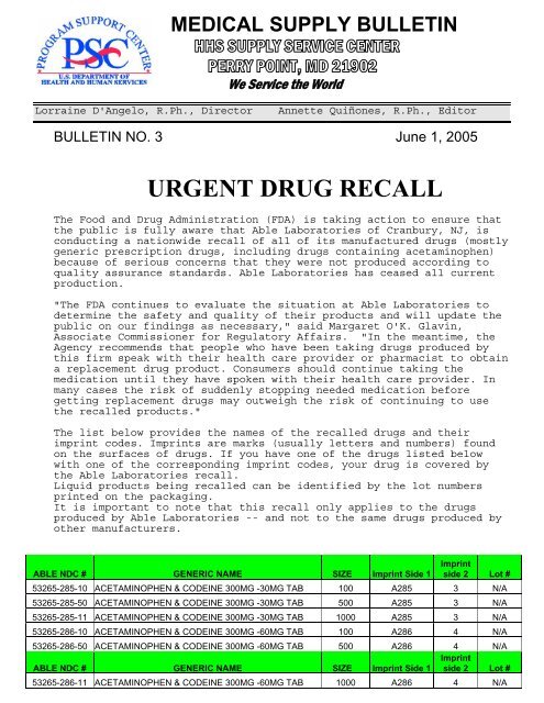 URGENT DRUG RECALL - GCG