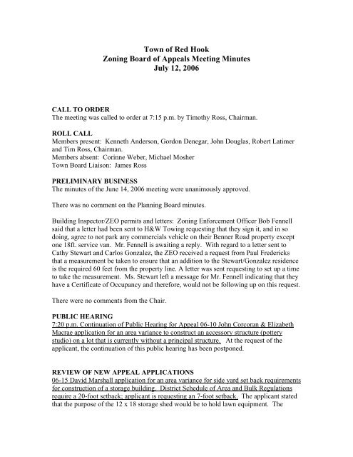 Town of Red Hook Zoning Board of Appeals Meeting Minutes July ...
