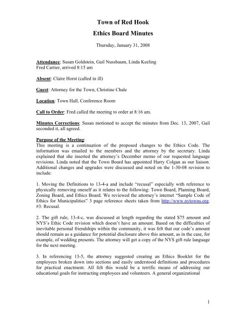 Town of Red Hook Ethics Board Minutes