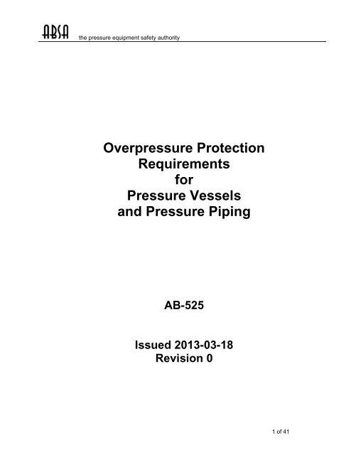 AB-525, Overpressure Protection Requirements for Pressure ... - ABSA