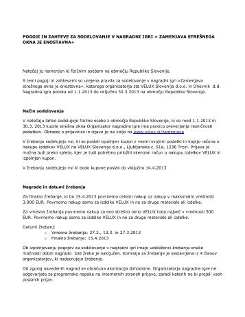 Pravila nagradne igre - Velux