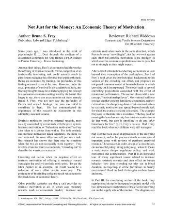 Not Just for the Money: An Economic Theory of Motivation - AFCPE