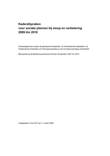 Kaderafspraken voor sociale plannen bij sloop en verbetering 2009 ...