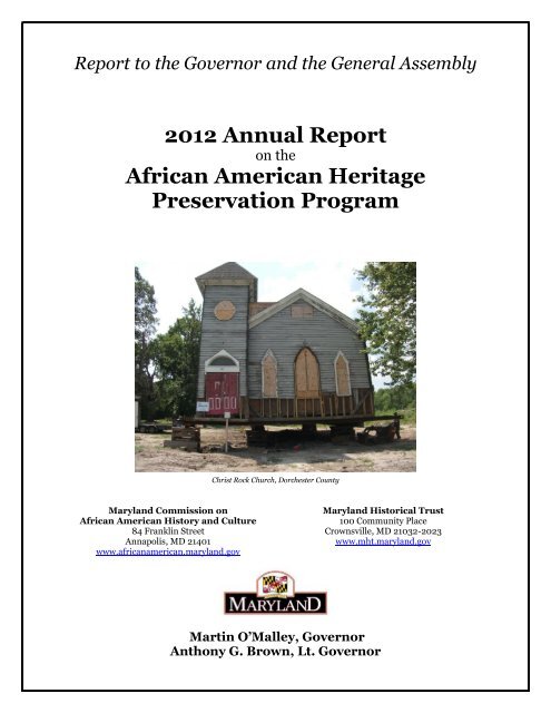 2012 Annual Report African American Heritage Preservation Program