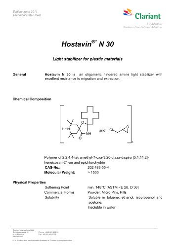 HOSTAVIN N 30 FOR PLASTICS - TDS - Clariant