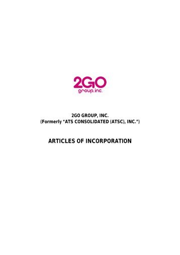 2GO Group, Inc. Articles of Incorporation