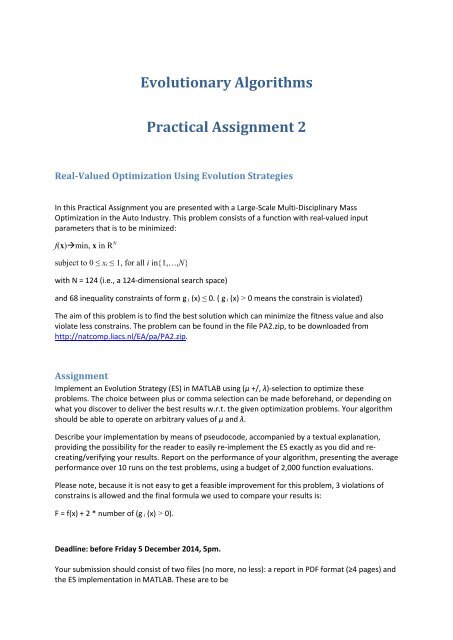 Evolutionary Algorithms Practical Assignment 2 - Liacs