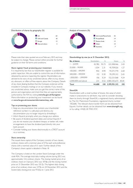 ANNUAL REPORT AND ACCOUNTS 2012 - RSA, Annual Report ...